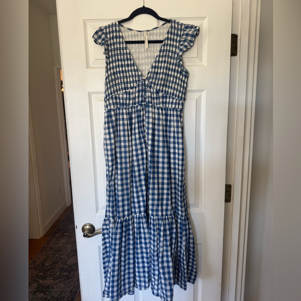 Anthropologie peregrine dress Blue and White Checkered Maxi Dress
